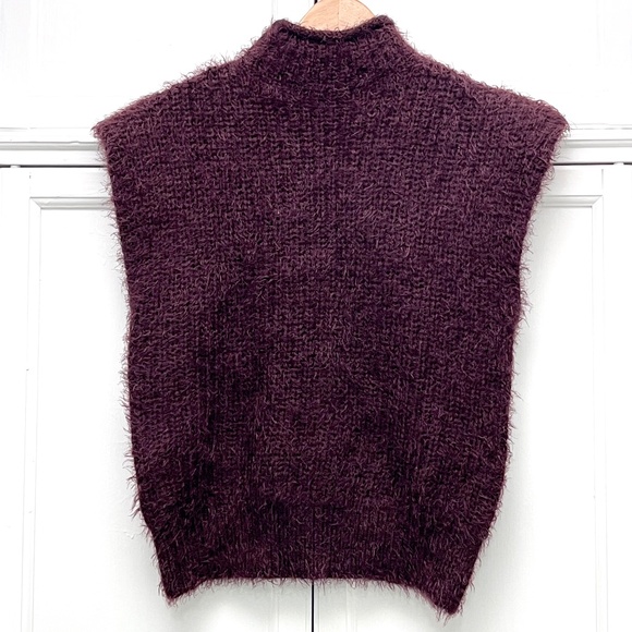 NWOT Bishop + Young Bianca Shoulder Pad Wine Mock Neck Sleeveless Fuzzy Sweater - Picture 1 of 8